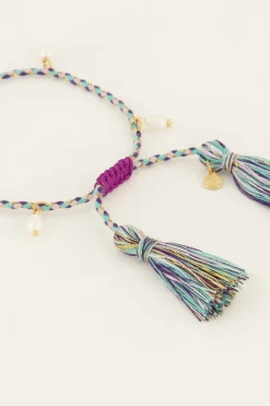 Bracelet Souvenir Tressé Bleu Avec Perles