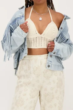 Bralette En Crochet Beige Avec Dos Ouvert