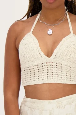 Bralette En Crochet Beige Avec Dos Ouvert