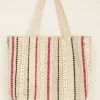 Cabas Beige Avec Rayures Multicolores Et Détails Tressés