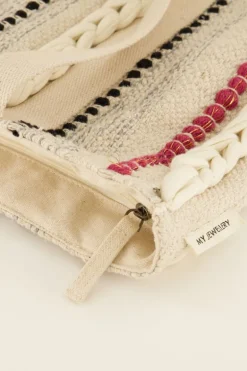 Cabas Beige Avec Rayures Multicolores Et Détails Tressés