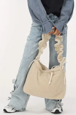 Cabas Teddy Beige Avec Bandoulière à Volants