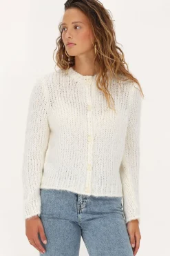 Cardigan Blanc En Maille épaisse Avec Boutons