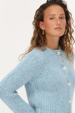 Cardigan Bleu Clair En Maille épaisse Avec Boutons