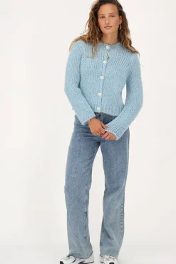 Cardigan Bleu Clair En Maille épaisse Avec Boutons