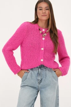 Cardigan En Maille épaisse Rose Avec Boutons