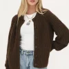 Cardigan En Maille épaisse Marron Avec Boutons
