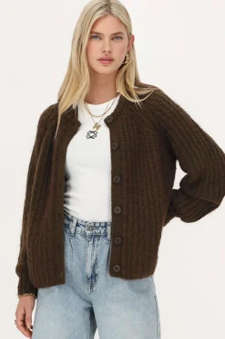 Cardigan En Maille épaisse Marron Avec Boutons
