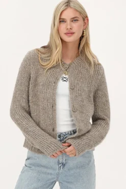 Cardigan En Maille épaisse Beige Avec Lurex