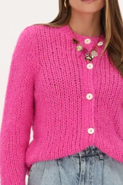 Cardigan En Maille épaisse Rose Avec Boutons