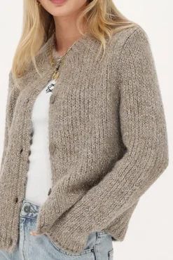 Cardigan En Maille épaisse Beige Avec Lurex