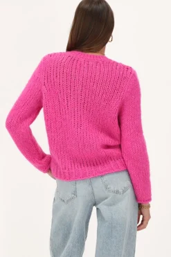 Cardigan En Maille épaisse Rose Avec Boutons
