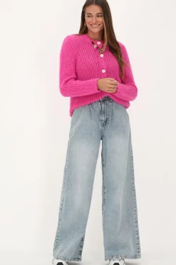 Cardigan En Maille épaisse Rose Avec Boutons