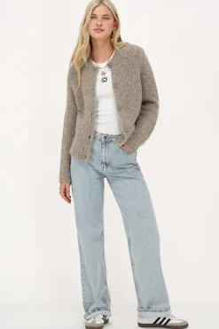 Cardigan En Maille épaisse Beige Avec Lurex