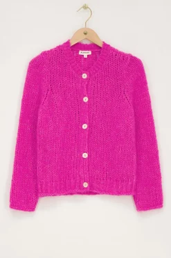 Cardigan En Maille épaisse Rose Avec Boutons