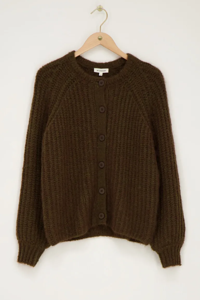 Cardigan En Maille épaisse Marron Avec Boutons