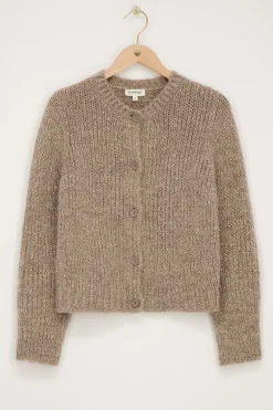 Cardigan En Maille épaisse Beige Avec Lurex