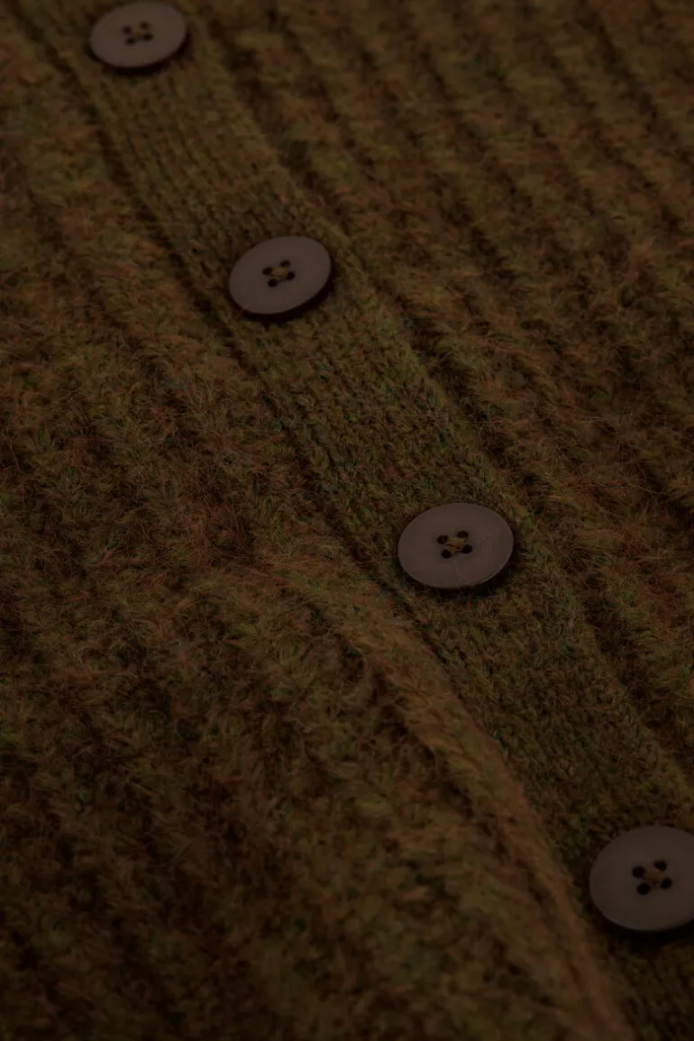 Cardigan En Maille épaisse Marron Avec Boutons