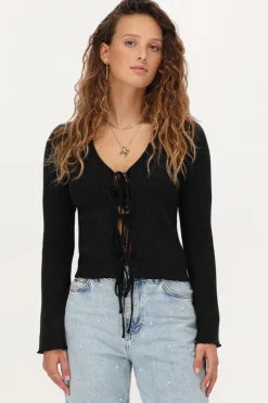 Cardigan Noir Avec Lurex Et Nœuds