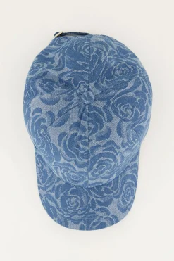 Casquette En Denim Bleu Avec Des Roses