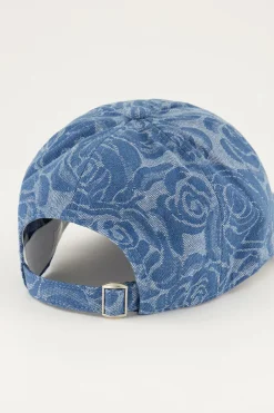 Casquette En Denim Bleu Avec Des Roses