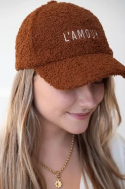 Casquette Marron En Tissu Peluche L'amour