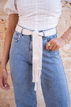 Ceinture Beige à Boutons Et Pompons