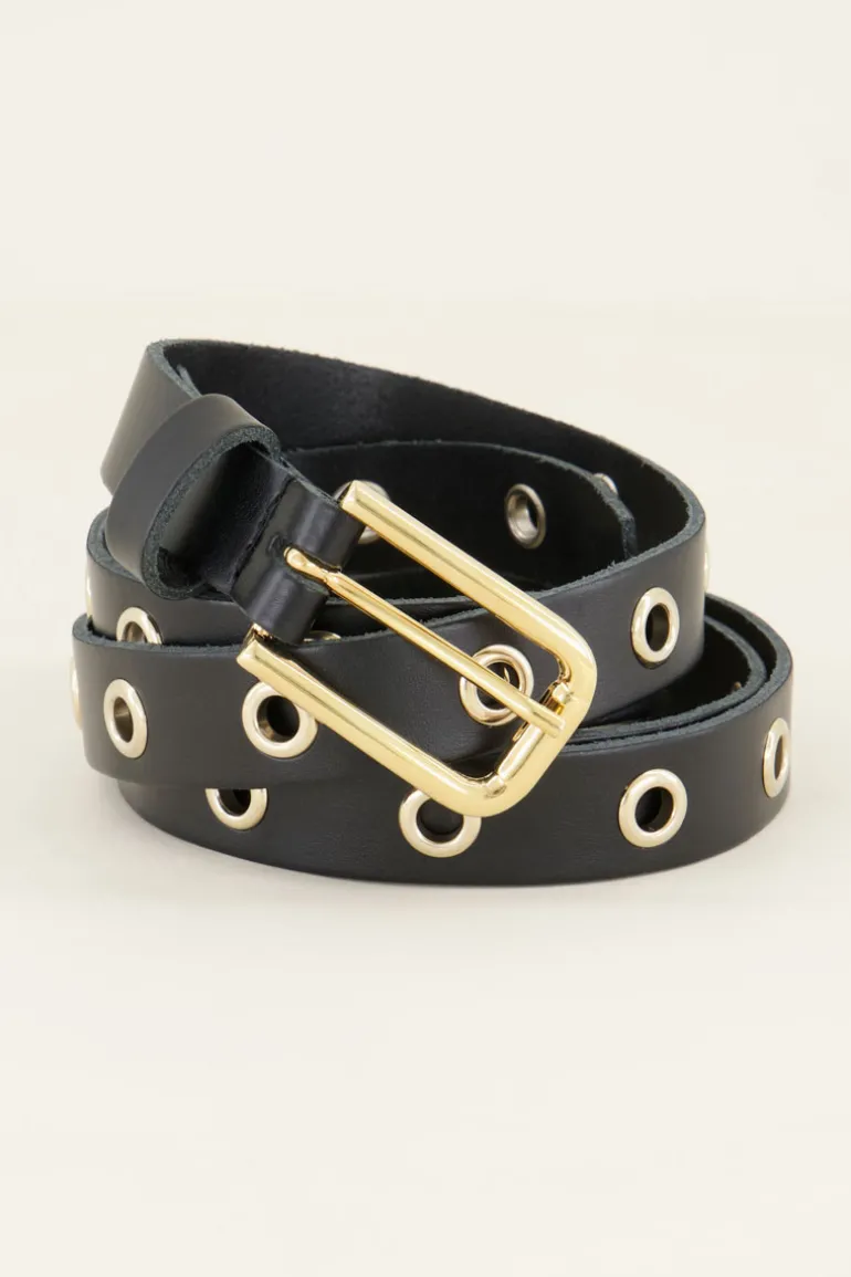 Ceinture En Cuir Avec œillets Dorés