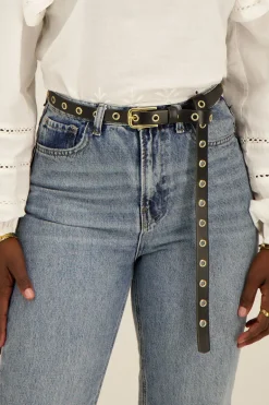 Ceinture En Cuir Avec œillets Dorés