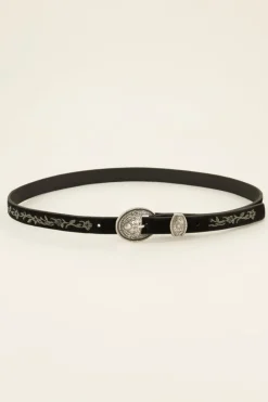 Ceinture Noire à Broderies Et Boucle Argentée