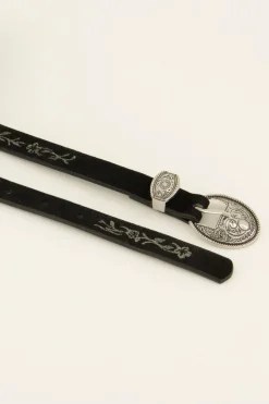 Ceinture Noire à Broderies Et Boucle Argentée