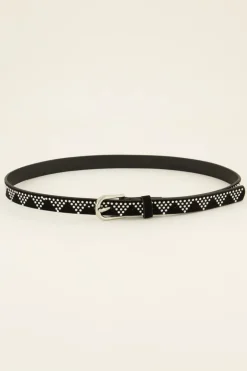 Ceinture Noire à Clous Argentés Motifs Triangles
