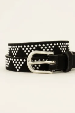 Ceinture Noire à Clous Argentés Motifs Triangles