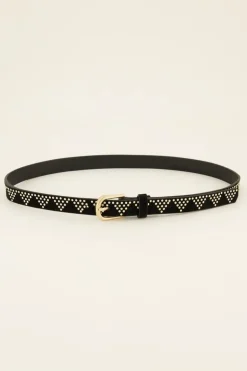 Ceinture Noire à Clous Dorés Motifs Triangles