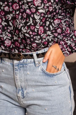 Ceinture Noire à Clous Dorés Motifs Triangles