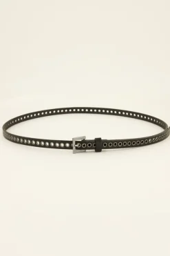 Ceinture Noire à Clous Et Petite Boucle Argentée