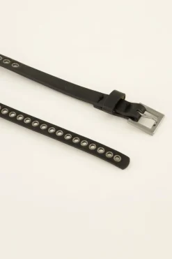 Ceinture Noire à Clous Et Petite Boucle Argentée