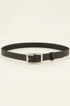Ceinture Noire En Cuir à Boucle Argentée