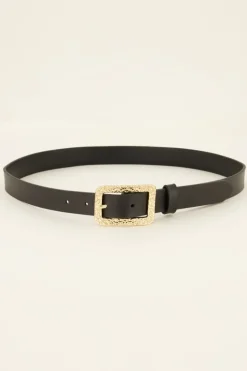 Ceinture Noire En Cuir à Boucle Dorée