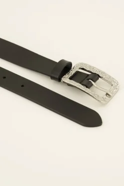 Ceinture Noire En Cuir à Boucle Argentée