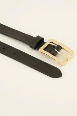 Ceinture Noire En Cuir à Boucle Dorée