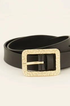 Ceinture Noire En Cuir à Boucle Dorée