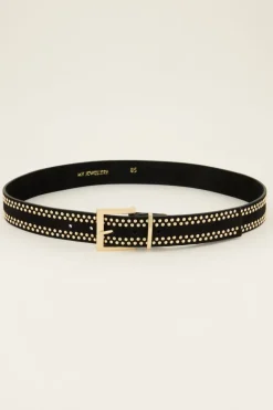 Ceinture Noire En Cuir Avec Clous Dorés