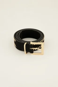 Ceinture Noire En Cuir Avec Clous Dorés