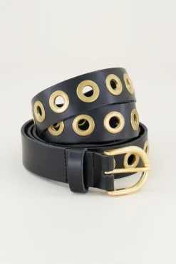 Ceinture Noire En Cuir Avec œillets Dorés