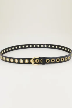 Ceinture Noire En Cuir Avec œillets Dorés
