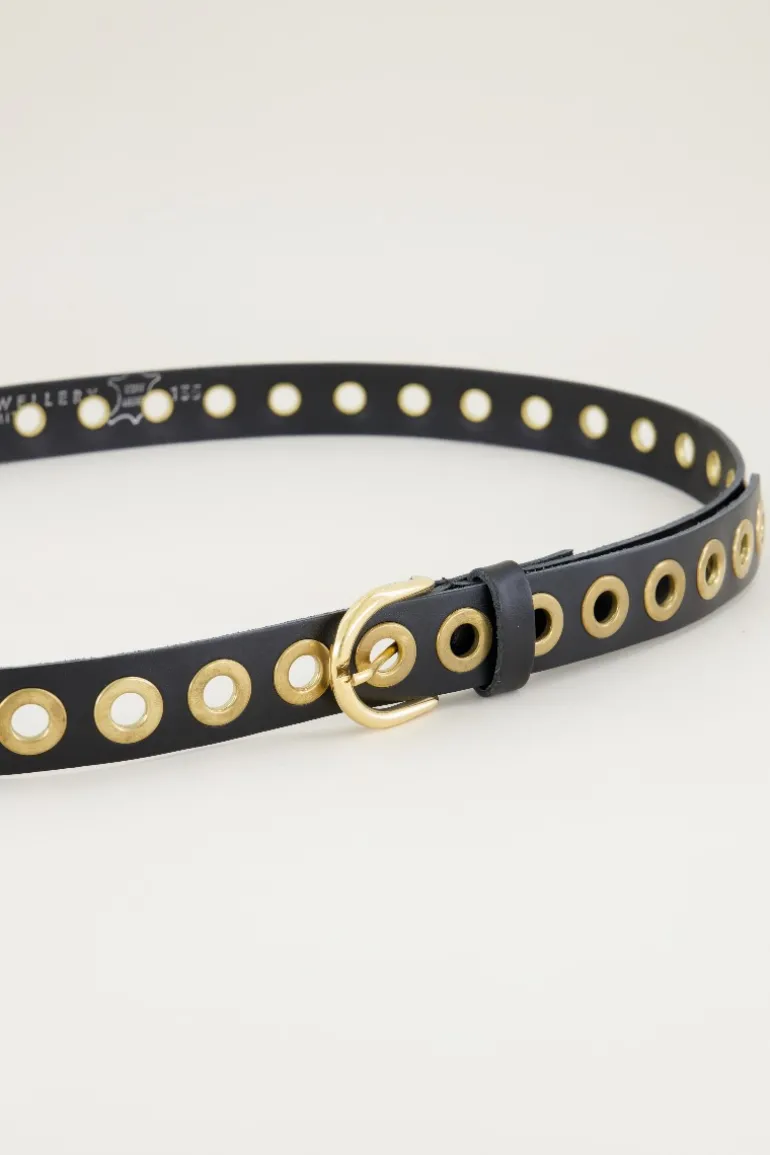 Ceinture Noire En Cuir Avec œillets Dorés