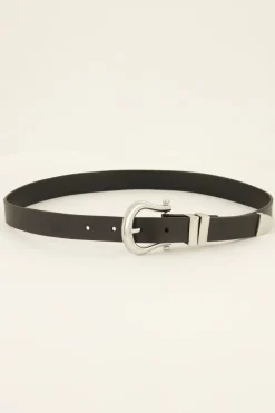 Ceinture Noire Fine En Cuir à Boucle Argentée