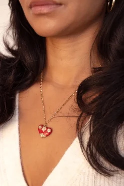 Chaîne à Maillons Art Avec Cœur Rouge Vintage