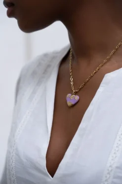 Chaîne à Maillons Art Vintage Avec Cœur Lilas